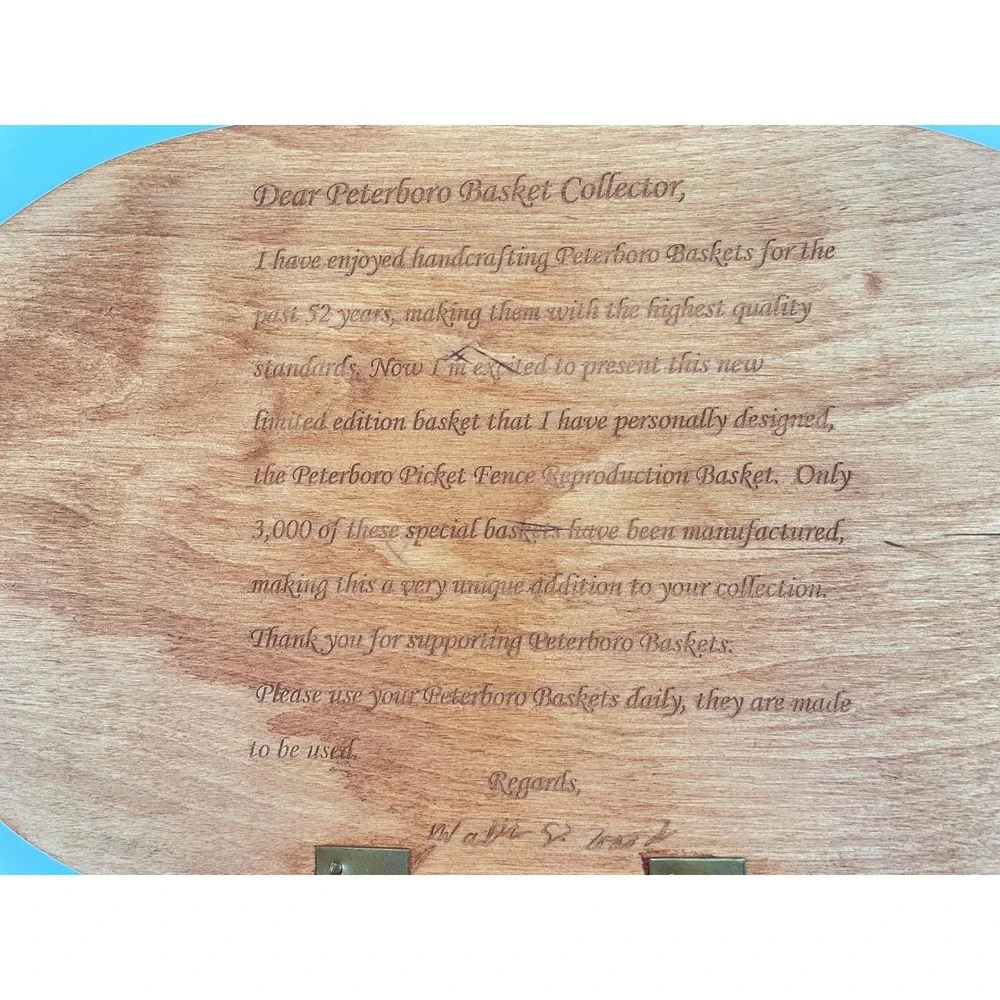 Peterboro Basket Co Picket Fence Limited Edition Wood‎ Basket USA SIGNED RARE